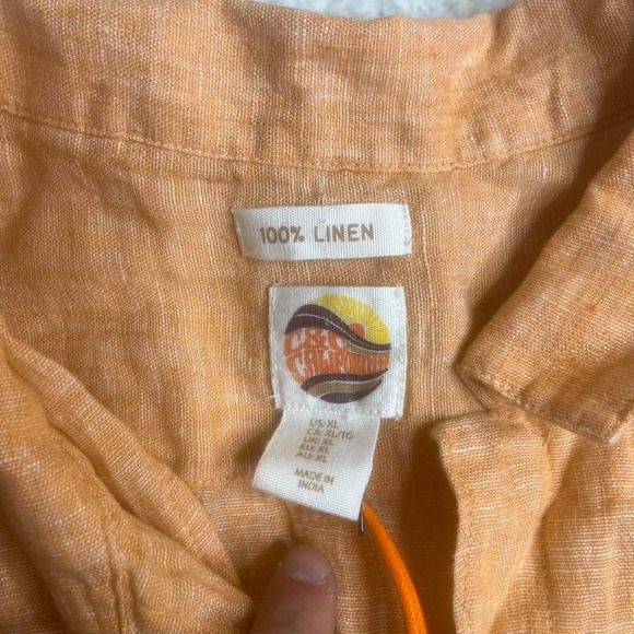 NWT‎ C&C California men's Orange 100% linen short sleeve button up beach summer - Picture 4 of 7